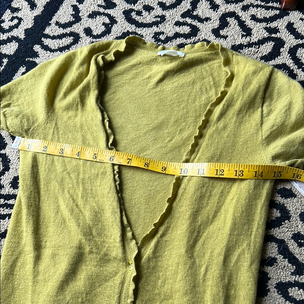 J.Crew Featherweight Cashmere Short Sleeve Cardigan Light Chartreuse - Picture 7 of 8
